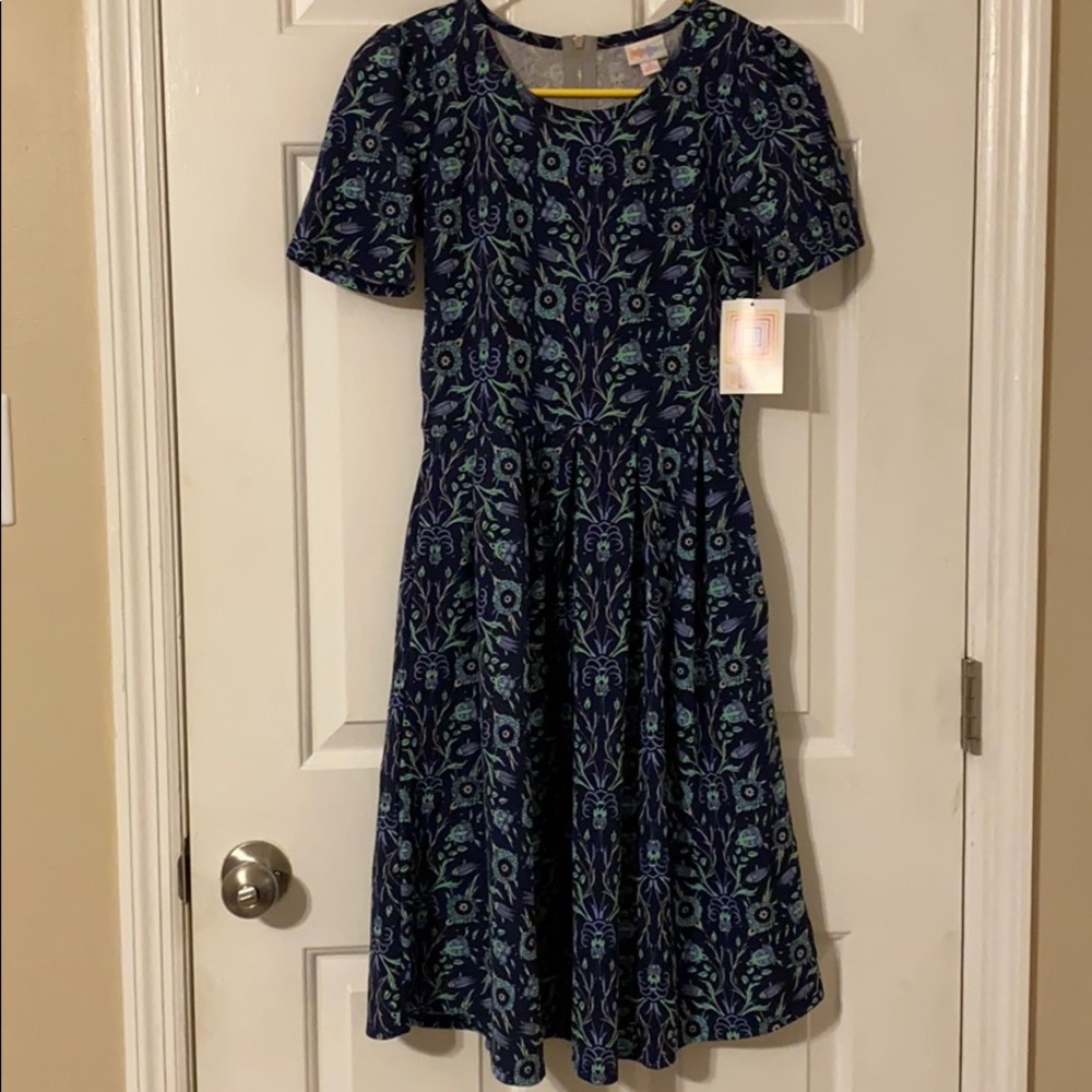 LLR Amelia Dress Mid Navy Floral Pockets NWT S